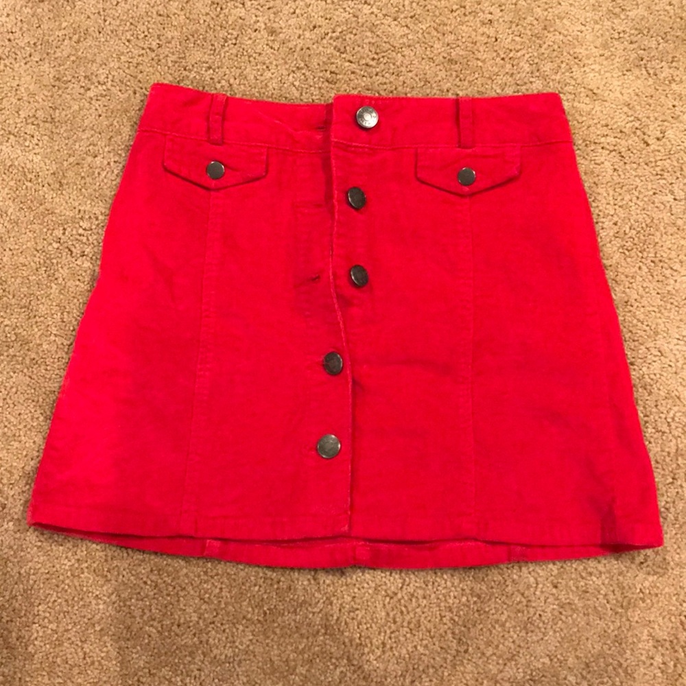 Corduroy red button up skirt